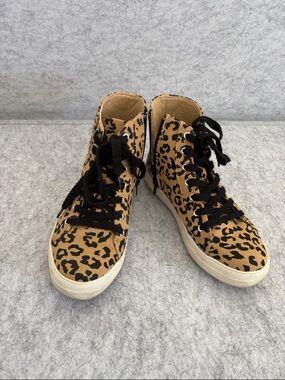 Soda Leopard Print High-Top Sneakers in Tan and Black